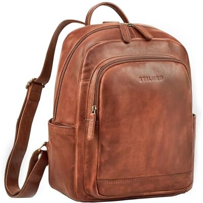 STILORD "Clarissa Leder Rucksack Damen Mittelgroß für Tablet 13 Zoll Cityrucksack für Frauen Eleganter Lederrucksack Daypack Arbeitsrucksack & Tagesrucksack Echtleder Farbe:brandy cognac STILORD "Clarissa Leder Rucksack Damen Mittelgroß für Tablet 13 Zoll Cityrucksack für Frauen Eleganter Lederrucksack Daypack Arbeitsrucksack & Tagesrucksack Echtleder Farbe:brandy cognac
