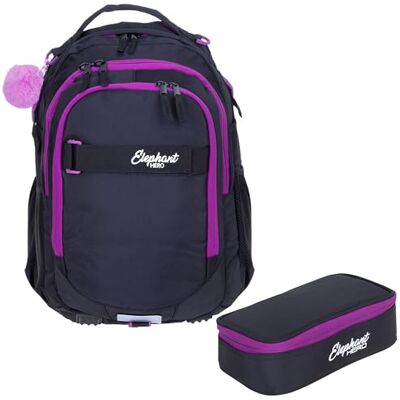 Elephant 2tlg. Set Schulrucksack Hero + Mäppchen13015 Tiff Lila rm Mädchen Pink Schwarz Rucksackset Mäppchenbox 2Teile Schule Rucksack mit Stifteetui Elephant 2tlg. Set Schulrucksack Hero + Mäppchen13015 Tiff Lila rm Mädchen Pink Schwarz Rucksackset Mäppchenbox 2Teile Schule Rucksack mit Stifteetui