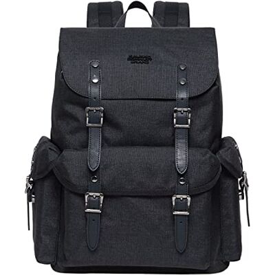KAUKKO Retro Rucksack Damen Herren, Vintage Jagdrucksack Wanderrucksack mit 14 Zoll Laptopfach für Arbeit, Ausflüge, Uni, 20L, Schwarz-FP703 KAUKKO Retro Rucksack Damen Herren, Vintage Jagdrucksack Wanderrucksack mit 14 Zoll Laptopfach für Arbeit, Ausflüge, Uni, 20L, Schwarz-FP703