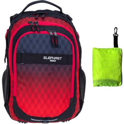 Elephant Schulrucksack Hero Rucksack mit Regenhülle 12868 Red Cube +r Signature Schultasche Schulmappe Daypack + Regencover Mädchen Jungen Rot Schwarz Elephant Schulrucksack Hero Rucksack mit Regenhülle 12868 Red Cube +r Signature Schultasche Schulmappe Daypack + Regencover Mädchen Jungen Rot Schwarz