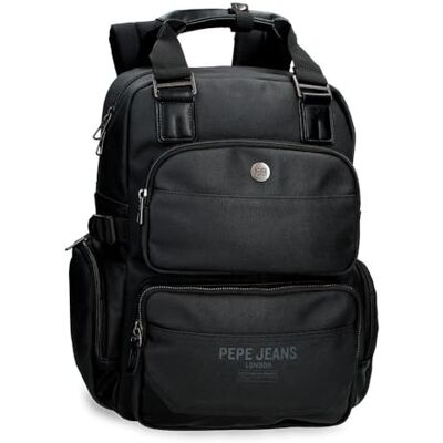 Pepe Jeans Berwick Rucksack mit zwei Fächern, schwarz, 28 x 40 x 16 cm, PU und Polyester, 17.92L by Joumma Bags Pepe Jeans Berwick Rucksack mit zwei Fächern, schwarz, 28 x 40 x 16 cm, PU und Polyester, 17.92L by Joumma Bags