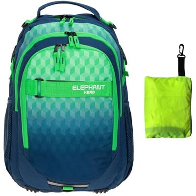Elephant Schulrucksack Hero Rucksack mit Regenhülle 12810 Green Cube +r Signature Schultasche Schulmappe Daypack + Regencover Mädchen Jungen Blau Grün Elephant Schulrucksack Hero Rucksack mit Regenhülle 12810 Green Cube +r Signature Schultasche Schulmappe Daypack + Regencover Mädchen Jungen Blau Grün