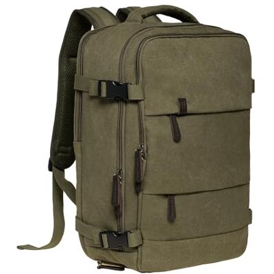 KAUKKO Canvas 40L Reiserucksack, Freundlich Handgepäck Rucksack Travel Backpack für 15,6 Zoll Laptop, Flug Genehmigt Bordgepäck Wasserabweisend Kabinenrucksack für Weekender Trip, FH12-Grün KAUKKO Canvas 40L Reiserucksack, Freundlich Handgepäck Rucksack Travel Backpack für 15,6 Zoll Laptop, Flug Genehmigt Bordgepäck Wasserabweisend Kabinenrucksack für Weekender Trip, FH12-Grün