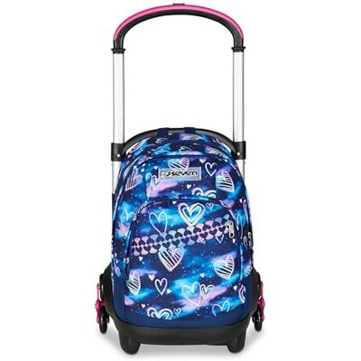 Seven Trolley Flex Schulrucksack mit Rollen, Schulranzen 1 Klasse Mädchen, doppelte Nutzung, abnehmbarer Rucksack, versenkbare Schultergurte, Lila/Fuchsia Seven Trolley Flex Schulrucksack mit Rollen, Schulranzen 1 Klasse Mädchen, doppelte Nutzung, abnehmbarer Rucksack, versenkbare Schultergurte, Lila/Fuchsia