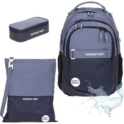 Elephant Schulrucksack Rucksack Hero 3tlg. Set 13047 CB Grau Schwarz rtm Mädchen Jungen Schwarz Grau Signature Schultasche Laptopfach Rucksack Mäppchen Attach Bag Turnbeutel Elephant Schulrucksack Rucksack Hero 3tlg. Set 13047 CB Grau Schwarz rtm Mädchen Jungen Schwarz Grau Signature Schultasche Laptopfach Rucksack Mäppchen Attach Bag Turnbeutel