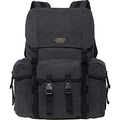 KAUKKO Canvas Retro Rucksack Damen Herren, Vintage Jagdrucksack Wanderrucksack mit 14 Zoll Laptopfach für Arbeit, Ausflüge, Uni, 18L, Schwarz-K1017 KAUKKO Canvas Retro Rucksack Damen Herren, Vintage Jagdrucksack Wanderrucksack mit 14 Zoll Laptopfach für Arbeit, Ausflüge, Uni, 18L, Schwarz-K1017
