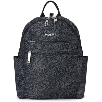 Baggallini Securtex® Anti-Diebstahl-Reiserucksack, 25,4 x 33 cm, reißfest, Nylon, Tagesrucksack mit RFID, Midnight Blossom, Einheitsgröße Baggallini Securtex® Anti-Diebstahl-Reiserucksack, 25,4 x 33 cm, reißfest, Nylon, Tagesrucksack mit RFID, Midnight Blossom, Einheitsgröße