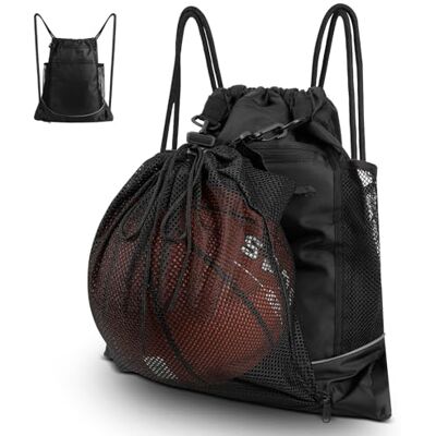 Cozary Fußballtasche mit Abnehmbarem Netztasche, Sportrucksack Herren Kinder mit Kordelzugtasche, Turnbeutel Schwarz, Basketball Rucksack Vielseitiger Sportbeutel mit Zugband für Gym Outdoor Schule Cozary Fußballtasche mit Abnehmbarem Netztasche, Sportrucksack Herren Kinder mit Kordelzugtasche, Turnbeutel Schwarz, Basketball Rucksack Vielseitiger Sportbeutel mit Zugband für Gym Outdoor Schule