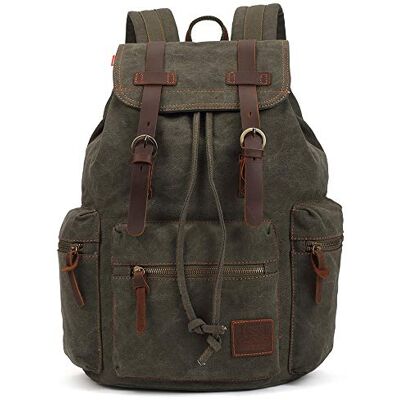 KAUKKO Vintage Casual Rucksack aus Canvas und Leder 27 cm * 16 cm * 41 cm KAUKKO Vintage Casual Rucksack aus Canvas und Leder 27 cm * 16 cm * 41 cm