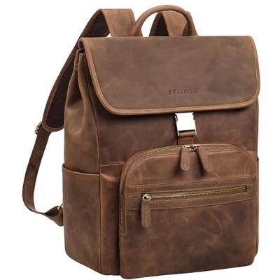STILORD Santino Vintage Leder Rucksack Groß Daypack Cityrucksack Echt Leder Arbeitsrucksack Bürorucksack mit Laptopfach 15.6-16 Zoll Reiserucksack Damen & Herren Farbe:mittel braun STILORD Santino Vintage Leder Rucksack Groß Daypack Cityrucksack Echt Leder Arbeitsrucksack Bürorucksack mit Laptopfach 15.6-16 Zoll Reiserucksack Damen & Herren Farbe:mittel braun