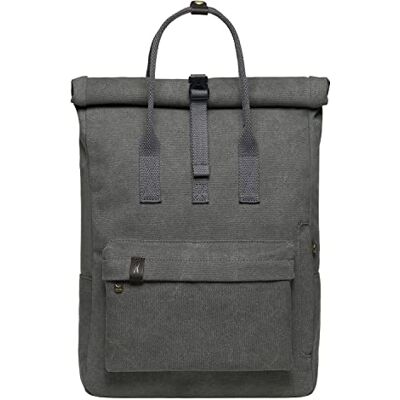 KAUKKO Retro Canvas Rucksack Damen Herren Vintage Rollup Daypack Handtasche mit Laptopfach 12 Zoll für Arbeit, Schul, Ausflüge, Uni, 42cm, 16L, Grau-K1047-2 KAUKKO Retro Canvas Rucksack Damen Herren Vintage Rollup Daypack Handtasche mit Laptopfach 12 Zoll für Arbeit, Schul, Ausflüge, Uni, 42cm, 16L, Grau-K1047-2