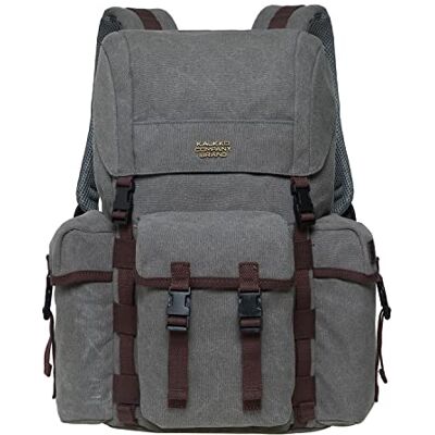 KAUKKO Canvas Retro Rucksack Damen Herren, Vintage Jagdrucksack Wanderrucksack mit 14 Zoll Laptopfach für Arbeit, Ausflüge, Uni, 18L, Grau-K1017 KAUKKO Canvas Retro Rucksack Damen Herren, Vintage Jagdrucksack Wanderrucksack mit 14 Zoll Laptopfach für Arbeit, Ausflüge, Uni, 18L, Grau-K1017