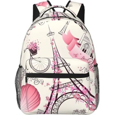 HEBSDFG Romantischer Paris Eiffelturm Fahrrad-Druck, Schultasche, Büchertasche, leicht, Laptop-Rucksack, lässiger Tagesrucksack, Reiserucksack für Studenten, Jungen, Mädchen, Romantisches Paris HEBSDFG Romantischer Paris Eiffelturm Fahrrad-Druck, Schultasche, Büchertasche, leicht, Laptop-Rucksack, lässiger Tagesrucksack, Reiserucksack für Studenten, Jungen, Mädchen, Romantisches Paris