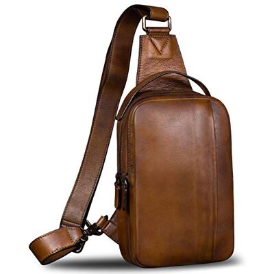 IVTG Echtes Leder Sling Bag für Herren Crossbody Casual Wandern Tagesrucksack Vintage Handmade Brust Schulter Rucksack Fanny Bag, Braun, Medium, Sling Rucksäcke IVTG Echtes Leder Sling Bag für Herren Crossbody Casual Wandern Tagesrucksack Vintage Handmade Brust Schulter Rucksack Fanny Bag, Braun, Medium, Sling Rucksäcke