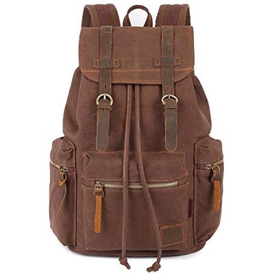 KAUKKO Vintage Casual Rucksack aus Canvas und Leder 27 cm * 16 cm * 41 cm Kaffee KAUKKO Vintage Casual Rucksack aus Canvas und Leder 27 cm * 16 cm * 41 cm Kaffee