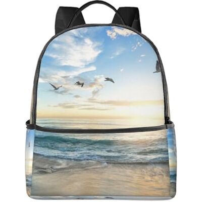 HEBSDFG Stone House mit Fahrrad-Aufdruck, leichter Schulrucksack, niedlicher Schulranzen, Laptop-Rucksack, stilvoller lässiger Tagesrucksack, Reiserucksack, The Beach With Sea Birds, One Size HEBSDFG Stone House mit Fahrrad-Aufdruck, leichter Schulrucksack, niedlicher Schulranzen, Laptop-Rucksack, stilvoller lässiger Tagesrucksack, Reiserucksack, The Beach With Sea Birds, One Size