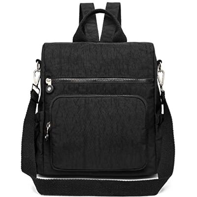 KONO Damen-Rucksack, Anti-Diebstahl-Rucksack, Nylon, für Reisen, Arbeit, Freizeit, Tagesrucksack, Vintage, Schulterrucksack, Schwarz, Einheitsgröße, Stilvoll KONO Damen-Rucksack, Anti-Diebstahl-Rucksack, Nylon, für Reisen, Arbeit, Freizeit, Tagesrucksack, Vintage, Schulterrucksack, Schwarz, Einheitsgröße, Stilvoll