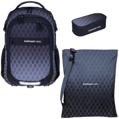 Elephant Schulrucksack Rucksack Hero 3tlg. Set 12868 Black Cube rtm Mädchen Jungen Schwarz Grau Signature Schultasche Laptopfach Rucksack Mäppchen Attach Bag Turnbeutel Elephant Schulrucksack Rucksack Hero 3tlg. Set 12868 Black Cube rtm Mädchen Jungen Schwarz Grau Signature Schultasche Laptopfach Rucksack Mäppchen Attach Bag Turnbeutel