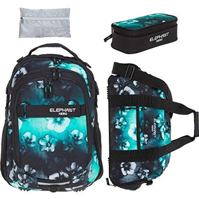 Elephant 4 Teile Set Schulrucksack Auswahl 12805 Flower SchwarzTürkis rsmr Hero Signature Rucksack Grün Blau + Sporttasche + Mäppchen + Regencover Regenschutz Elephant 4 Teile Set Schulrucksack Auswahl 12805 Flower SchwarzTürkis rsmr Hero Signature Rucksack Grün Blau + Sporttasche + Mäppchen + Regencover Regenschutz