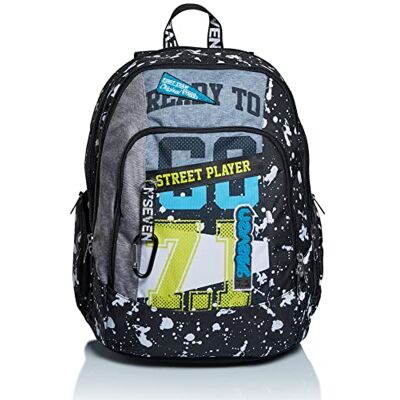 Seven Rucksack, Backpack für Schule, Uni & Freizeit, Geräumige Schultasche für Teenager, Mädchen, Jungen, Gepolsterter Schulranzen; mit Laptopfach & USB-PLUG; Advanced STREET PLAYER, mehrfarbig Seven Rucksack, Backpack für Schule, Uni & Freizeit, Geräumige Schultasche für Teenager, Mädchen, Jungen, Gepolsterter Schulranzen; mit Laptopfach & USB-PLUG; Advanced STREET PLAYER, mehrfarbig