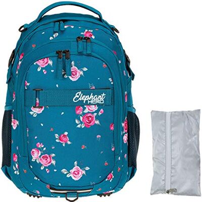 Elephant Schulrucksack Hero Rucksack mit Regenhülle 12847 Blue Flower +r Signature Schultasche Schulmappe + Regencover Daypack Mädchen Jungen Blau Rose Blume Elephant Schulrucksack Hero Rucksack mit Regenhülle 12847 Blue Flower +r Signature Schultasche Schulmappe + Regencover Daypack Mädchen Jungen Blau Rose Blume