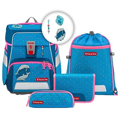 Step by Step Schulranzen-Set SPACE „Dolphin Pippa“ 5-teilig, ergonomischer Tornister, höhenverstellbar mit Hüftgurt, für die Grundschule, ab der 1. Klasse, 20L, blau-türkis, Delfin-Design Step by Step Schulranzen-Set SPACE „Dolphin Pippa“ 5-teilig, ergonomischer Tornister, höhenverstellbar mit Hüftgurt, für die Grundschule, ab der 1. Klasse, 20L, blau-türkis, Delfin-Design