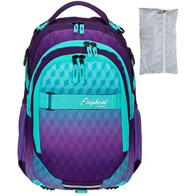 Elephant Schulrucksack Hero Rucksack mit Regenhülle 12868 Violet Cube +r Signature Schultasche Schulmappe Daypack + Regencover Mädchen Jungen Türkis Lila Elephant Schulrucksack Hero Rucksack mit Regenhülle 12868 Violet Cube +r Signature Schultasche Schulmappe Daypack + Regencover Mädchen Jungen Türkis Lila