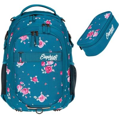 Elephant 2tlg. Set Schulrucksack Hero + Mäppchen 12847 Blue Flower rm Mädchen Blume Blau Rucksackset Mäppchenbox 2Teile Schule Rucksack mit Stifteetui Elephant 2tlg. Set Schulrucksack Hero + Mäppchen 12847 Blue Flower rm Mädchen Blume Blau Rucksackset Mäppchenbox 2Teile Schule Rucksack mit Stifteetui