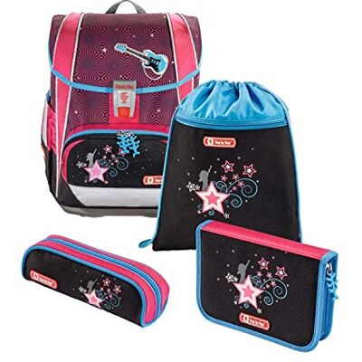 Step by Step Schulranzen-Set Light „Popstar“ 4-teilig, pink-schwarz, Sterne-Design, ergonomischer Tornister mit Reflektoren, höhenverstellbar für Mädchen 1. Klasse, 18L Step by Step Schulranzen-Set Light „Popstar“ 4-teilig, pink-schwarz, Sterne-Design, ergonomischer Tornister mit Reflektoren, höhenverstellbar für Mädchen 1. Klasse, 18L