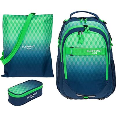 Elephant Schulrucksack Rucksack Hero 3tlg. Set 12810 Cube Blau Grün rtm Mädchen Jungen Schwarz Grau Signature Schultasche Laptopfach Rucksack Mäppchen Attach Bag Turnbeutel Elephant Schulrucksack Rucksack Hero 3tlg. Set 12810 Cube Blau Grün rtm Mädchen Jungen Schwarz Grau Signature Schultasche Laptopfach Rucksack Mäppchen Attach Bag Turnbeutel