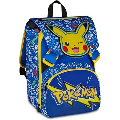 Seven Pokemon Pikachu Erweiterbarer Schulranzen, flexible Größe, mit Trinkflaschenfach, für Grundschule ab 1. Klasse, 6-10 Jahre, Geschenk Jungen und Mädchen, gelb/blau Seven Pokemon Pikachu Erweiterbarer Schulranzen, flexible Größe, mit Trinkflaschenfach, für Grundschule ab 1. Klasse, 6-10 Jahre, Geschenk Jungen und Mädchen, gelb/blau