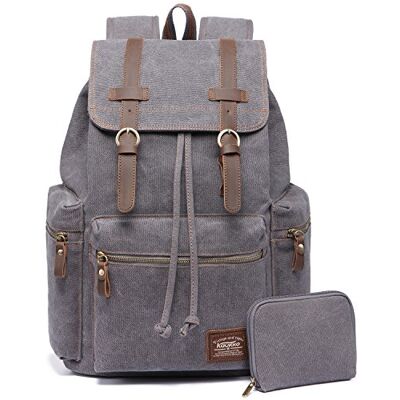 KAUKKO Vintage Casual Rucksack aus Canvas und Leder 27 cm * 16 cm * 41 cm KAUKKO Vintage Casual Rucksack aus Canvas und Leder 27 cm * 16 cm * 41 cm