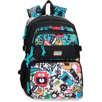 MOVOM Monsters Zwei-Fächer Schulrucksack Schwarz 32x45x19 cm Polyester 27,36L MOVOM Monsters Zwei-Fächer Schulrucksack Schwarz 32x45x19 cm Polyester 27,36L