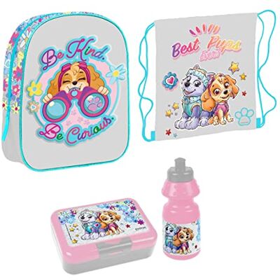 Familando Paw Patrol Kinder-Rucksack für Mädchen 4-teiliges Set mit Brotdose, Trinkflasche und Turnbeutel für Kinder-Garten/Krippe Rosa-Grau Familando Paw Patrol Kinder-Rucksack für Mädchen 4-teiliges Set mit Brotdose, Trinkflasche und Turnbeutel für Kinder-Garten/Krippe Rosa-Grau