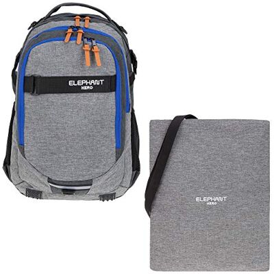 Elephant 2tlg. Set Schulrucksack Hero 12723 TT Grau Blau + Turnbeutel Signature Mädchen Jungen Rucksack Schule Tasche Laptopfach Attach Bag Elephant 2tlg. Set Schulrucksack Hero 12723 TT Grau Blau + Turnbeutel Signature Mädchen Jungen Rucksack Schule Tasche Laptopfach Attach Bag