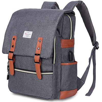 Modoker Vintage Laptop Rucksack für Damen Herren, Schule College Rucksack, grau, 40 cm Modoker Vintage Laptop Rucksack für Damen Herren, Schule College Rucksack, grau, 40 cm