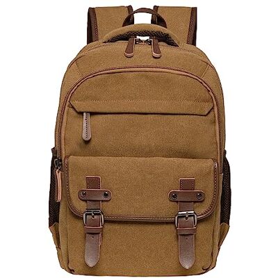 KAUKKO Canvas Freizeit Rucksack für Damen Herren, Vintage Wanderrucksack mit 14 Zoll Laptopfach für Arbeit, Ausflüge, 24L, Khaki-KS28 KAUKKO Canvas Freizeit Rucksack für Damen Herren, Vintage Wanderrucksack mit 14 Zoll Laptopfach für Arbeit, Ausflüge, 24L, Khaki-KS28