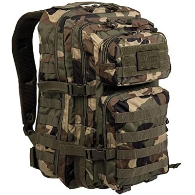 Mil-Tec US Assault Pack Tagesrucksack (36) • Taktischer Militär Rucksack mit MOLLE-System • Kompakter Bundeswehr Rucksack, Wanderrucksack, Reiserucksack für Outdoor, Camping & Einsatz • Woodland, L Mil-Tec US Assault Pack Tagesrucksack (36) • Taktischer Militär Rucksack mit MOLLE-System • Kompakter Bundeswehr Rucksack, Wanderrucksack, Reiserucksack für Outdoor, Camping & Einsatz • Woodland, L