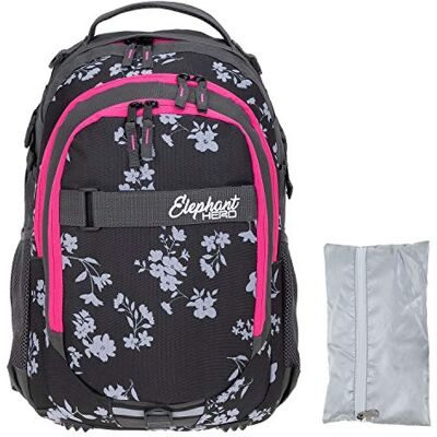Elephant Schulrucksack Hero Rucksack mit Regenhülle 12837 Grey Flower +r Signature Schultasche Schulmappe + Regencover Daypack Mädchen Jungen Grau Rose Blume Elephant Schulrucksack Hero Rucksack mit Regenhülle 12837 Grey Flower +r Signature Schultasche Schulmappe + Regencover Daypack Mädchen Jungen Grau Rose Blume