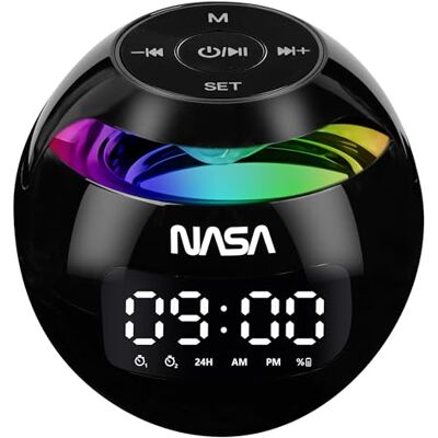 Nasa Wecker SP200 – Bluetooth-Lautsprecher, 3 W, Dual-Alarm, LED-Licht, Langer Lithium-Akku, MicroSD-Port, USB-C-Kabel im Lieferumfang enthalten – Schwarz Nasa Wecker SP200 – Bluetooth-Lautsprecher, 3 W, Dual-Alarm, LED-Licht, Langer Lithium-Akku, MicroSD-Port, USB-C-Kabel im Lieferumfang enthalten – Schwarz