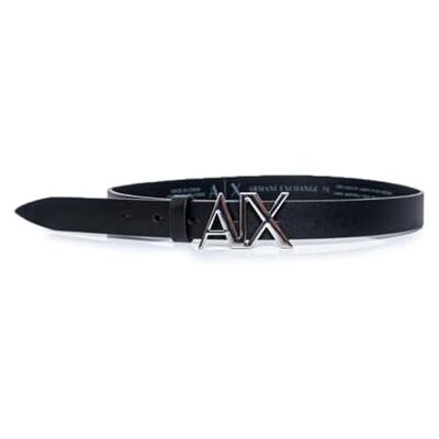 Armani Exchange Women's, Essential, silver metal logo, Belt Black, 85 Armani Exchange Women's, Essential, silver metal logo, Belt Black, 85
