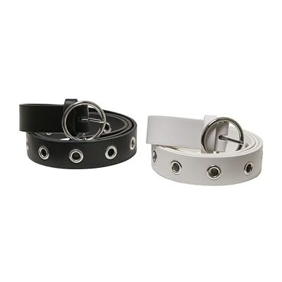 Urban Classics Unisex Synthetic Leather Eyelet Belt 2-Pack black/white, S/M Urban Classics Unisex Synthetic Leather Eyelet Belt 2-Pack black/white, S/M