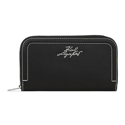 KARL LAGERFELD K/Kontrast Mittelgroßes Portemonnaie Sicherer umlaufender Reißverschluss, Metallelement mit Signatur von auf der Vorderseite KARL LAGERFELD K/Kontrast Mittelgroßes Portemonnaie Sicherer umlaufender Reißverschluss, Metallelement mit Signatur von auf der Vorderseite