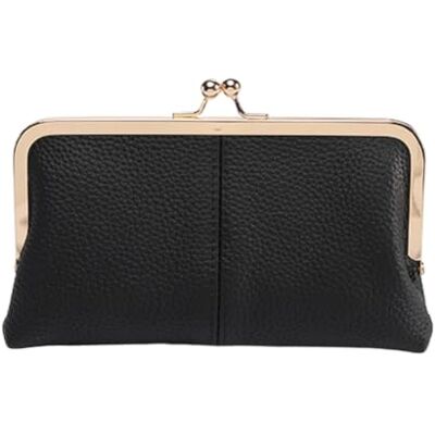 Generic Leder-Damen-Clutch-Geldbörse, gerahmte Geldbörse, Wechseltasche (schwarz) Leather Women Clutch Purse Large Capacity Vintage Kiss Lock Wallet Fashion Double Clip Travel Wallet Key Card Storage Bag Generic Leder-Damen-Clutch-Geldbörse, gerahmte Geldbörse, Wechseltasche (schwarz) Leather Women Clutch Purse Large Capacity Vintage Kiss Lock Wallet Fashion Double Clip Travel Wallet Key Card Storage Bag