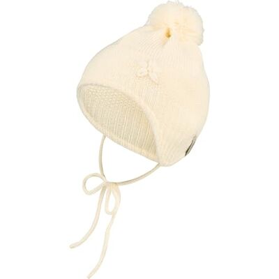 Sterntaler Bommelmütze Blume in Perlmusterstruktur mit 3D-Blumen, Ohrenklappen und Bindebändern – Mädchen – warme Mütze für Baby und Kinder, Ecru, Größe 39 Sterntaler Bommelmütze Blume in Perlmusterstruktur mit 3D-Blumen, Ohrenklappen und Bindebändern – Mädchen – warme Mütze für Baby und Kinder, Ecru, Größe 39