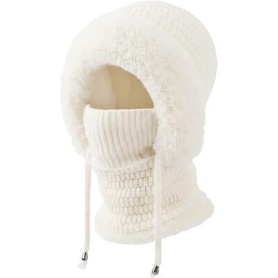 DRESHOW Wintermützen für Damen Balaclava Strickmütze Skull Cap mit Kordelzug Warmer Kapuzenschal Mütze DRESHOW Wintermützen für Damen Balaclava Strickmütze Skull Cap mit Kordelzug Warmer Kapuzenschal Mütze