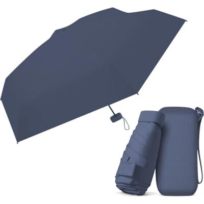 Le Monde du Parapluie Mini Regenschirm für Damen leicht und kompakt winddicht mit farblich passender Tasche, blau, Klassisch Le Monde du Parapluie Mini Regenschirm für Damen leicht und kompakt winddicht mit farblich passender Tasche, blau, Klassisch