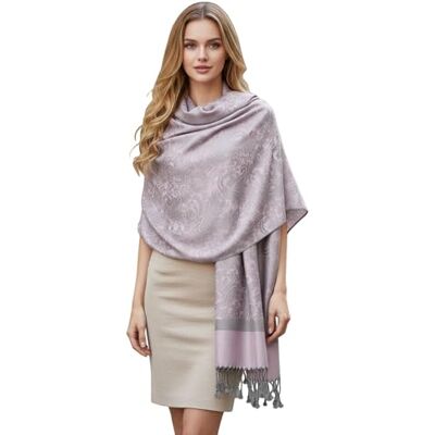 PASKMLNA Pashmina-Schal, Paisleymuster, Jacquard, Stola, Hellrosa, Grau, Large PASKMLNA Pashmina-Schal, Paisleymuster, Jacquard, Stola, Hellrosa, Grau, Large
