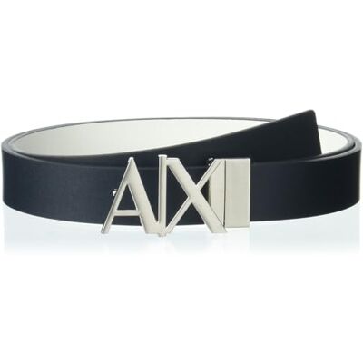 Armani Exchange Men's Essenial, Double face, Metal Logo Plaque Belt, Navy/White, 28 Armani Exchange Men's Essenial, Double face, Metal Logo Plaque Belt, Navy/White, 28