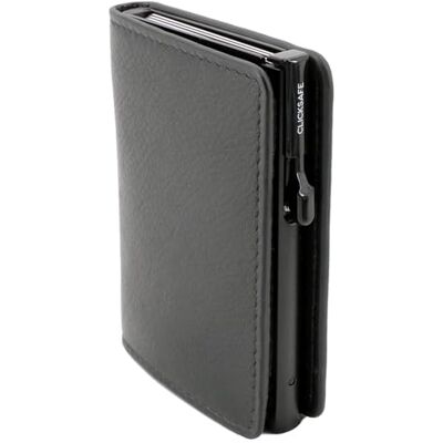 ClickSafe 985201Kreditkarten-Börse Slim, schwarzes Nappa-Leder, Kartenhalter Aluminium Schwarz, 6 Karten, Click-System, Etui mit Münz-, Schein- und Kreditkartenfach, RFID, 9,5 x 6,5 x 1,5 cm, Schwarz ClickSafe 985201Kreditkarten-Börse Slim, schwarzes Nappa-Leder, Kartenhalter Aluminium Schwarz, 6 Karten, Click-System, Etui mit Münz-, Schein- und Kreditkartenfach, RFID, 9,5 x 6,5 x 1,5 cm, Schwarz